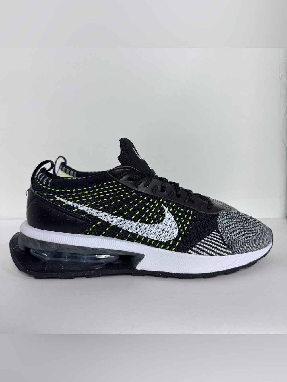 Nike Air Max Flyknit Racer Black White Volt Running Shoes DM9073-002 Women SZ 10